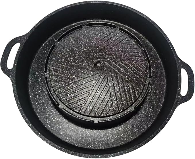 Round Grill Pan 2 in 1 Hotpot and Grill Barbecue Griddle Outdoor Barbecue Meat Tray Hot Pot BBQ Stoves for Travel Home Camping, S