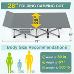 ZENPETIO Camping Cot for Adults - Heavy-Duty Cot Bed with Mattress, Portable Sleeping Cots for Outdoor Indoor, 1200D Oxford Folding Cots for Home Travel, Max Load 500LBS, Fits People up to 6'3", Gray