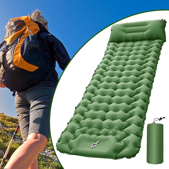 Inflatable Camping Pad | Compact Blow Up Mattress with Pillow | Lightweight Backpacking Sleep Mat - for Outdoor Travel Backpacking Hiking Tent Car Truck SUV Women Men