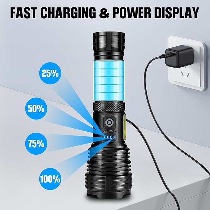 Flashlight Rechargeable Flashlights High Lumens, 99,000 LM Bright LED Flashlight Powered Flash Light, USB Rechargeable Flashlights & Waterproof Handheld Flash lights for Home Camping Hiking(2 Pack)