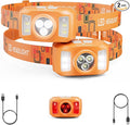 Upgraded Headlamp Rechargeable, Ultra Bright Headlight Flashlight with White Red Light, Motion Sensor Head Lights for Forehead, 6 Modes Head Lamp for Outdoor Camping Running Waterproof (2, Orange)