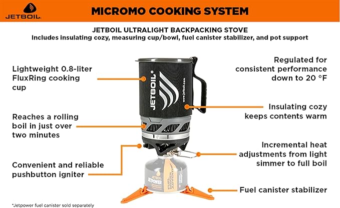 Jetboil MicroMo Lightweight Precision Camping and Backpacking Stove Cooking System with Adjustable Heat Control