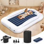 Inflatable Toddler Travel Bed - Portable Toddler Kids Travel Bed with Safety Sides Complete Kids Air Mattress Set with High-Speed Pump, Ideal for Vacation Camping and Sleepover (60 Inches)