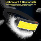 Rechargeable headlamp,（6-piece Set） 1500 Lumen Wide Beam Led Headlamp, 3 Lighting Modes, Lightweight Waterproof Light Bar Headlamp, Suitable for Outdoor, Running, Fishing, Camping