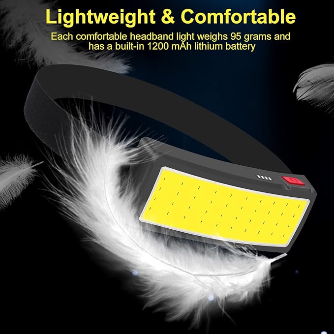 Rechargeable headlamp,（6-piece Set） 1500 Lumen Wide Beam Led Headlamp, 3 Lighting Modes, Lightweight Waterproof Light Bar Headlamp, Suitable for Outdoor, Running, Fishing, Camping