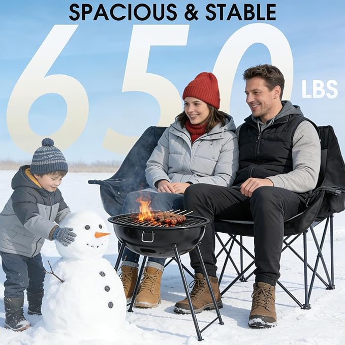 Heated Double Camping Chair Heated Camping Chair 4 Heating Zones Heated Chair Outdoor Sport Heated Folding Chair for Adults (Battery Not Included)