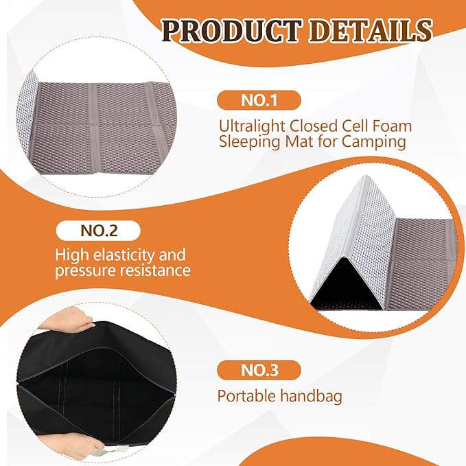 Double Sleeping Pad Closed Cell Foam Pad with Bag for Camping Backpacking Lightweight Mat, 72 x 45.67 in Moisture-Proof Mattress Portable for Outdoor Hiking Mountaineering