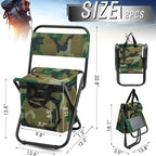 Jerify 2 Pcs Fishing Chair with Cooler Bag Multi-Function Foldable Compact Fishing Stool Hunting Chair Portable Backrest Stool with Folding Backpack for Finishing Camping Hunting Travel(Camo Color)