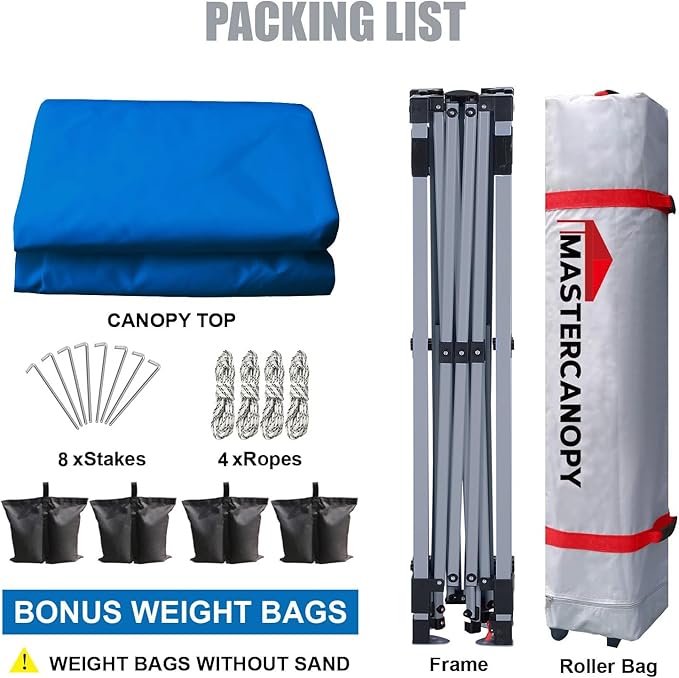 MASTERCANOPY Durable Pop-up Canopy Tent with Roller Bag (8x8, Blue)
