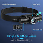 LED Headlamp Rechargeable - Zoomable Headlamps for Adults Rechargeable, Sofirn HS11 Head Lamp Battery Powered 630 Lumens, Headlight with Floodlight Spotlight, Headlamp for Camping Cycling Running