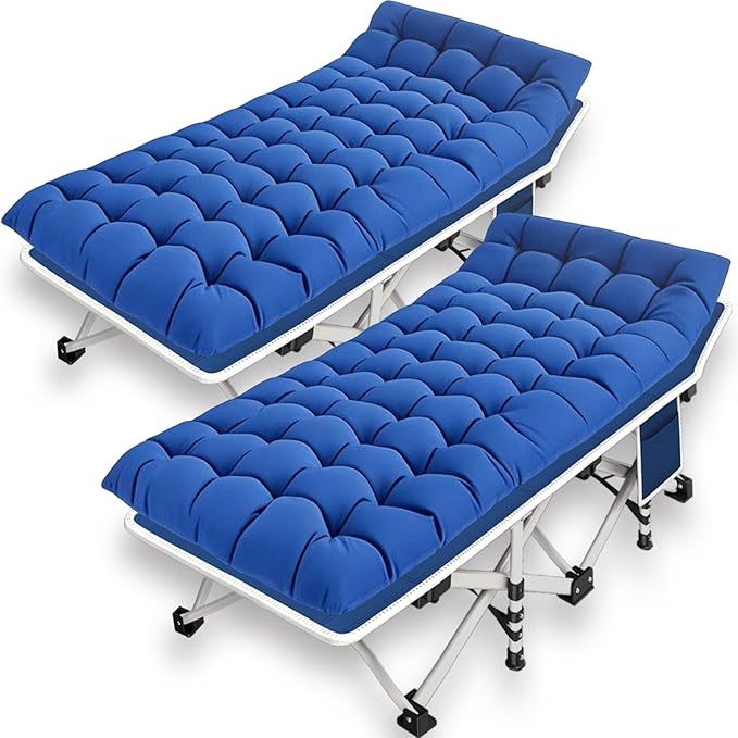2 Pack Camping Cot for Adults Sleeping Cot with Mattress Comfortable Cots for Sleeping Camping Bed Double Layer Oxford Easy to Set Up Heavy Duty Folding Cot with Carry Bag for Home Outdoor Travel