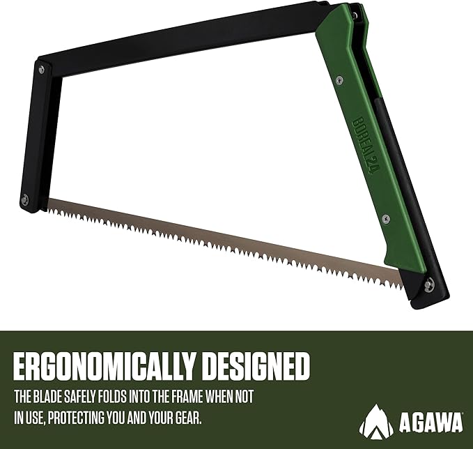 AGAWA - BOREAL24-24 Inch Folding Saw with All-Purpose Saw Blade - Camping Gear For Hiking, Fishing, Hunting, Bushcraft & Survival Kit (Black Frame/Green Handle)