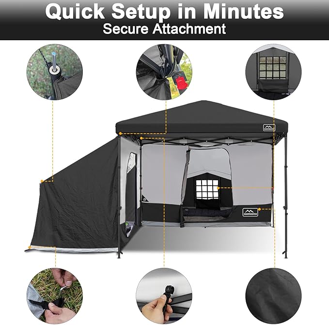 KAMPKEEPER 2 Person Canopy Side Tent, Camping Tent for 10x10 Canopies, Easy Up Cube Tents Gazebo Room with Mesh Window for Camping, Storage, Events(Canopy Not Included)