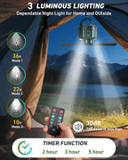DUKUSEEK Tent Ceiling Fans for Camping, 10400mAH Large Capacity Portable Hanging Tent Fans with Light and Remote Control, USB Battery Operated Camping Fan for Canopy Tent Beach army green