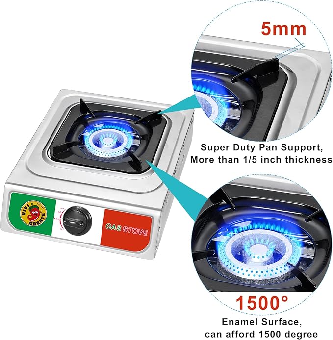 Vivicreate 10000 BTU Single Burner Propane Gas Stove Outdoor Camping Cooker Portable Stainless Steel Cooktop with Hose for BBQ Frying Boiling High BTU Estufa Portátil Fogón de Gas