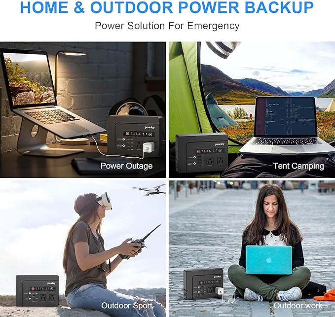 powkey 200W Portable Power Bank with AC Outlet, 146Wh Rechargeable Backup Lithium Battery, 110V Pure Sine Wave AC Outlet for Outdoor RV Trip Travel Home Office Emergency