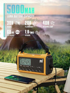 5000 Emergency Weather Radio- Portable Radio AM/FM/SW/NOAA with USB Charger, Rechargeable Battery Powered Solar/Hand Crank Radio with Flashlight, Large Backlit LCD Display, Headphone Jack, SOS Alarm