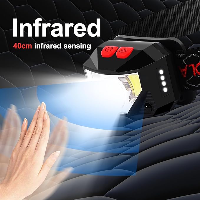 Headlamp Rechargeable 2 Pack, Bright LED Head Lamp Outdoor 1100 Lumen Headlight with White Red Light, Motion Sensor Waterproof 8 Modes Headlamps Flashlights for Running Cycling Fishing