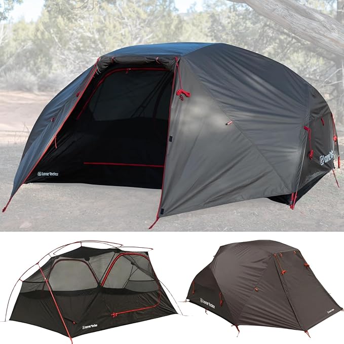 Lone Rider 2 Person Dome ADVTent - Lightweight Waterproof Shelter for Camping, Backpacking, Hiking - One Piece Pole Pitch System with Mesh Ventilation and Storage - Includes Carry Bag, Pegs, Awning