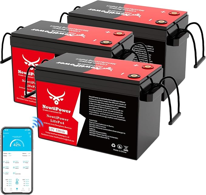 12V 330Ah LiFePO4 Battery Small Size, 4224Wh Lithium Battery with 200A BMS, Up to 10000+ Rechargeable Cycles, Perfect for RV Camping, Trolling Motor, Solar Power Storage (12V*330Ah*3Packs)
