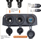 12-24 V 3 Hole Tent Type Car Modification Sockets Dual Female Power Outlet Adapter QC3.0 USB PD 18W Type-C Car Quick Charge Interface Outlet for Car Marine Boat