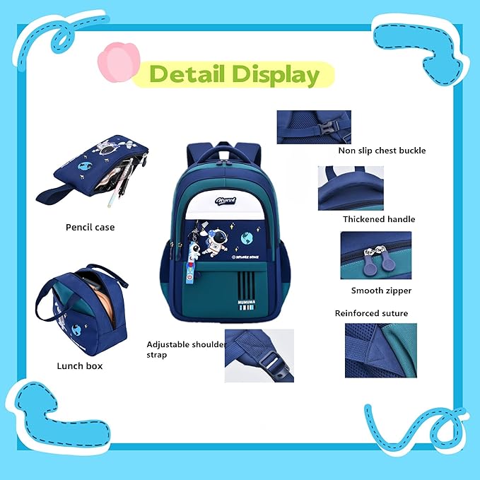 Backpack Set for Boys Astronaut Schoolbag with Lunch Box Pencil Case Set Bookbags for Kids Children Waterproof Lightweight Backpacks