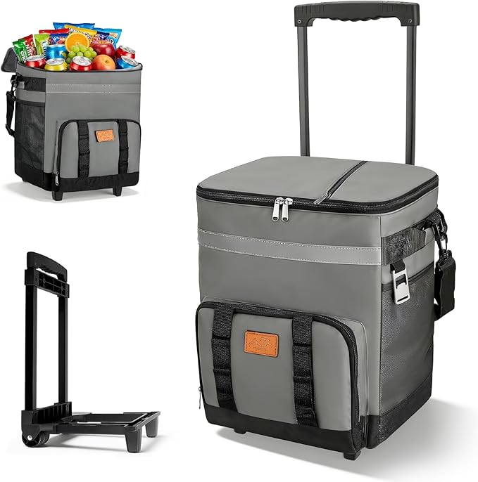 60-Cans Large Rolling Cooler Bag, Leakproof Insulated Soft Cooler Bag Ice Chest with Wheels Portable Wheeled Cooler, Collapsible Insulated Cooler Bag for Beach Camping Patio Travel Outdoor