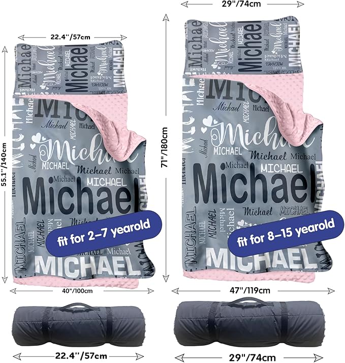 Personalized Toddler Nap Mat for Preschool, Custom Name Kids Sleeping Bag for Daycare, Kindergarten Roll Up Sleeping Mat with Removable Pillow and Soft Blanket, Fun Themes for Boys & Girls