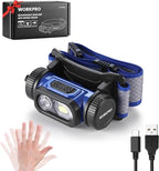 WORKPRO Rechargeable Work Headlamp, 700LM LED Head Lamp with Motion Sensor, 180° Adjustable Angle & Long Runtime, Memory Function for Mechanic, Repair, Construction and Jobsite