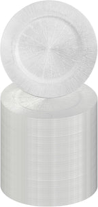 100 PCS Charger Plates Bulk, 13 Inch Decorative Round Dinner Plates, Plastic Dinner Chargers Bulk Serving Plate for Birthday Parties, Holidays, Weddings (Silver)