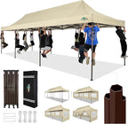 COBIZI Heavy Duty 10x30 Party Tent, Commercial 10x30 pop up Canopy for Parties Waterproof Gazebos with 8 Sidewalls, All Season Wind & Waterproof UPF50+,Stable Thickened Frame, Khaki