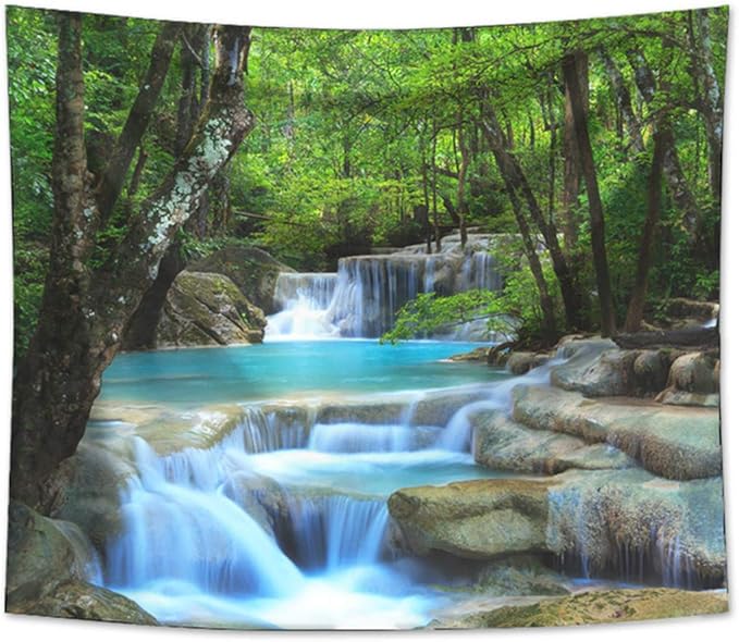 DANNI Forest Waterfall Tapestry Wall Hanging Sandy Beach Picnic Rug Camping Tent Sleeping Pad Home Decor Bedspread Sheet Wall Cloth (80x68inch,6)