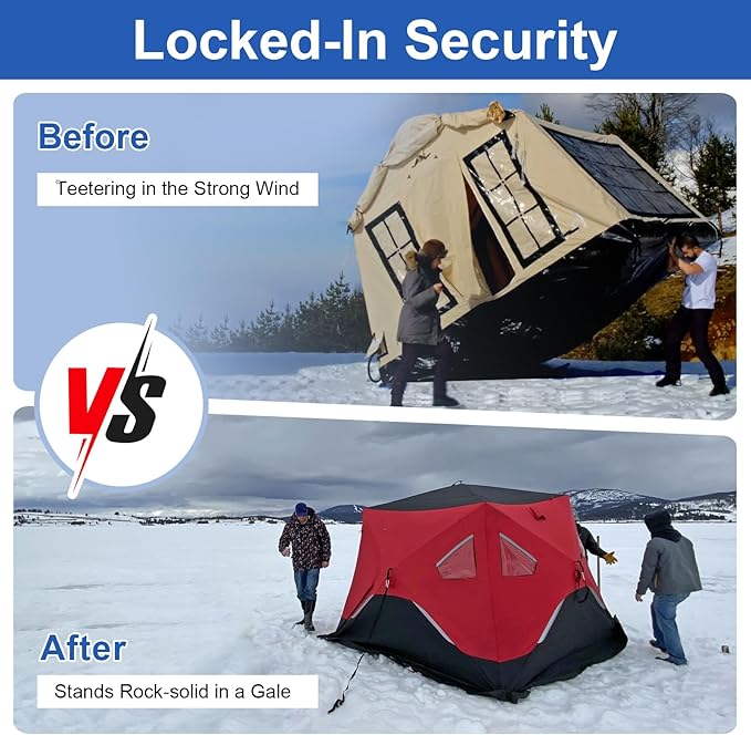 Deluxe Shelter Tie Down Kit 24260 Fit for Eskimo Ice Fishing Tent, Ice Shelter Anchors Accessories for Setting Up Shelter Shanty - Includes 2 Cam Straps & 2 Self-tapping Ice Anchors with Strong Grip