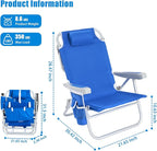 SUNNYFEEL Low Beach Chair 5 Position Lay Flat, Portable Folding Backpack Beach Chairs Heavy Duty with Cooler Bag, Cup Holder for Outdoor/Lawn/Trip/Picnic/Fishing, Foldable Camping Chair (New Blue)