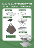 CAMPINGMOON 3 in1 Flatpack Portable Fire Pit Grill 16 inch Heavy Duty Stainless Steel Wood Burning Camping Stove Adjustable Height Backyard Outdoor Cooking RV Trips Carry Bag included MT-055
