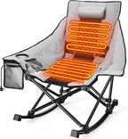Slendor Heated Camping Chair, Oversized Heated Rocking Chair with Padded Pillow, 3 Adjustable Heat Settings Portable Folding Chair for Outdoor & Indoor Use, Gray, NO Power Bank