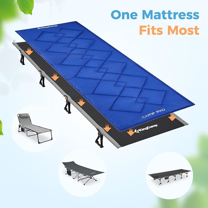 KingCamp Cot Mattress Pad, Portable Lightweight Cot Mattress, Non-Slip Camping Mat Soft Comfortable Non-Slip Cot Pad for Camp, RV Bunk