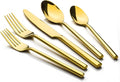 Alata Potter Gold 20-Piece Forged Silverware Set with Utensil-Serving Set, Service for 4, Stainless Steel Flatware Set, Modern Design with Mirror Finish, Ideal for Home, Kitchen, Party, Camping