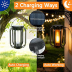 2 Pack Solar Lantern Lights Outdoor Waterproof Flickering Flame Light, Solar Lights with Dual Charging (USB/Solar) & 4 Modes Hanging Camping Light for Yard Patio Path Tree Porch Garden Decoration