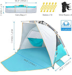 WolfWise 3-4 Person Beach Tent with UPF 50+ Sun Protection, Portable Ventilated Beach Shade Canopy with Extended Porch, Easy Setup & Windproof Design, Blue
