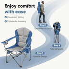 DUMOS Folding Camping Chairs, Outdoor Collapsible Padded Chairs with Cup Holder & Cooler Bag, Heavy Duty Portable Camping Chair for Garden Beach Fishing Sports, Blue