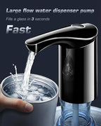 Rechargeable Water Dispenser Pump for 5 Gallon Bottle, Electric USB-C Large Flow Water Jug Dispenser, Portable Automatic Submersible Bottle Pump Silent Operation for Camping Home Office