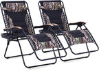 MAISON ARTS Oversized XXL Padded Zero Gravity Lawn Chairs Set of 2 Foldable Recliners Anti Gravity Lounge Chairs 30" Wide Seat Outdoor Camp Chairs for Poolside Yard,Support 400lbs, Camouflage