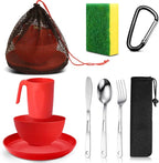 Scout Camping Mess Kit for Person Boy Scout Dishes Set Girl Scout Mess Kit with Mesh Bag Reusable Light Weight Eating Utensils Plastic Camping Cutlery Set for Travel Camp