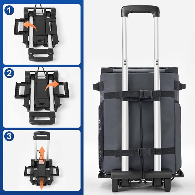 Odoland 48/72 Can Rolling Cooler Bag with Wheels & Handle, Collapsible Insulated Ice Chest for Beach, Camping & Tailgating - Portable Travel Soft Cooler on Wheels, Collapses for Easy Storage