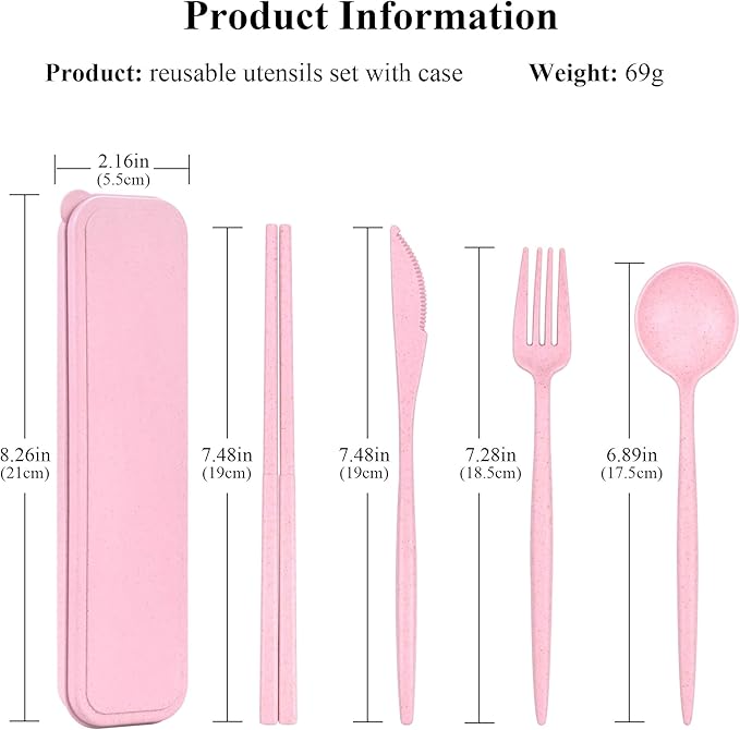 4 Sets Travel Utensils with Case, Cutlery Set Chopsticks Fork Spoon Knife with Case, Reusable Plastic Utensils Sets for Lunch Box Accessories,Portable Lunch Box Utensils Set for Daily Use
