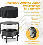 Fire Pits for Outside Wood Burning，3 in 1 Split Fire Pit with Rotating Table, Grill, Poker & Waterproof Cover, Portable Heavy Duty Steel Outdoor Firepit for Camping, Patio, Backyard