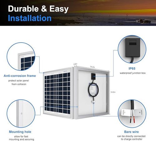 ACOPOWER 15 Watt Small Solar Panel, 15W 12V Single Solar Panel High Efficiency Polycrystalline Module for Battery Charging, Security Camera, Automatic Gate, Chicken Coop, Boat, Off-Grid Applications