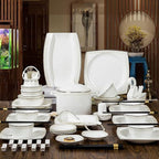 Milky White Porcelain Tableware Set Home Simplicity Combination Tableware Set of Bowls Dessert Plates Soup Plates Dinner Plates 70 Piece Set