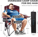 FUNDANGO Oversized Camping Chairs for Adults, Heavy Duty Fold Up Sports Games Lawn Chairs, Extra Wide Big Man Outdoor Chairs with Padded Lumbar Support Backrest, Bag Included for Camp, Beach, 2 Pack
